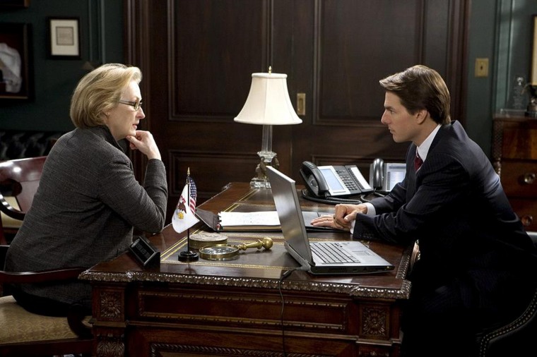 TOM CRUISE and MERYL STREEP - Robert Redford, Meryl Streep and Tom Cruise star in \"Lions for Lambs,\" a powerful and gripping story that digs behind the news, the politics and a nation divided to explore the human consequences of a complicated war.